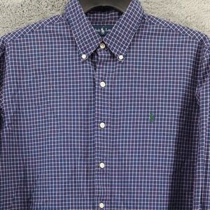 Polo Ralph Lauren Shirt Mens XL Navy Check Custom Fit Long Sleeve Pony Logo